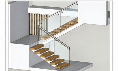 3D render of the staircase and glass balustrade design, alternate angle