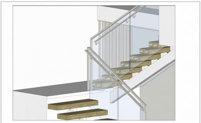3D render detail of a glass balustrade and handrail design
