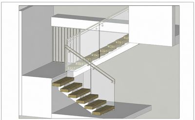 3D render of a staircase and glass balustrade design, alternate angle