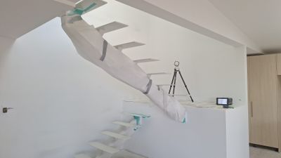 Leica iCON iCS50 measuring system used on a glass balustrade staircase